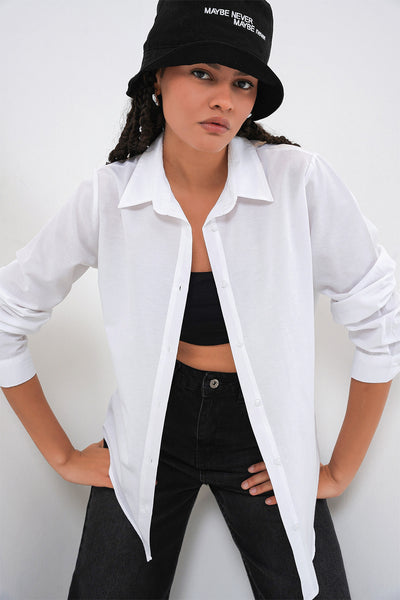 Kadın Oversize Basic Gömlek 20349 - Beyaz
