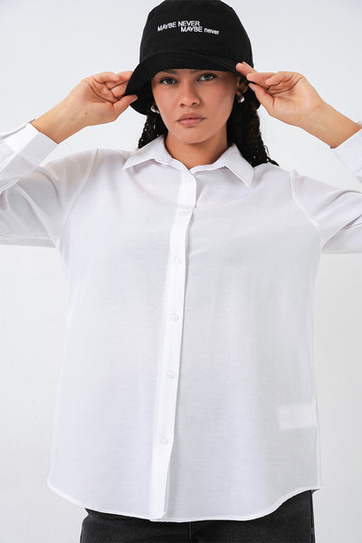 Kadın Oversize Basic Gömlek 20349 - Beyaz