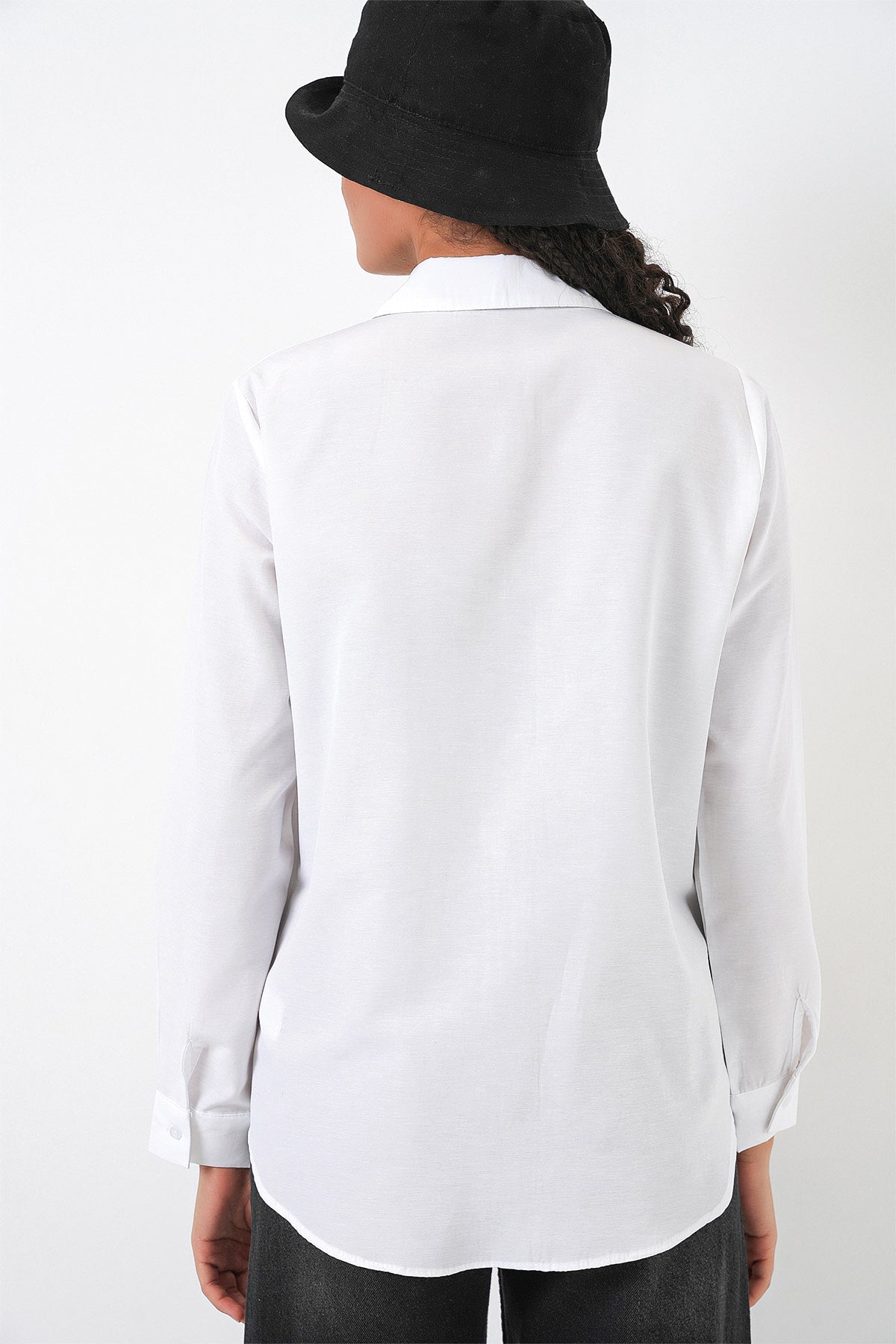 Kadın Oversize Basic Gömlek 20349 - Beyaz