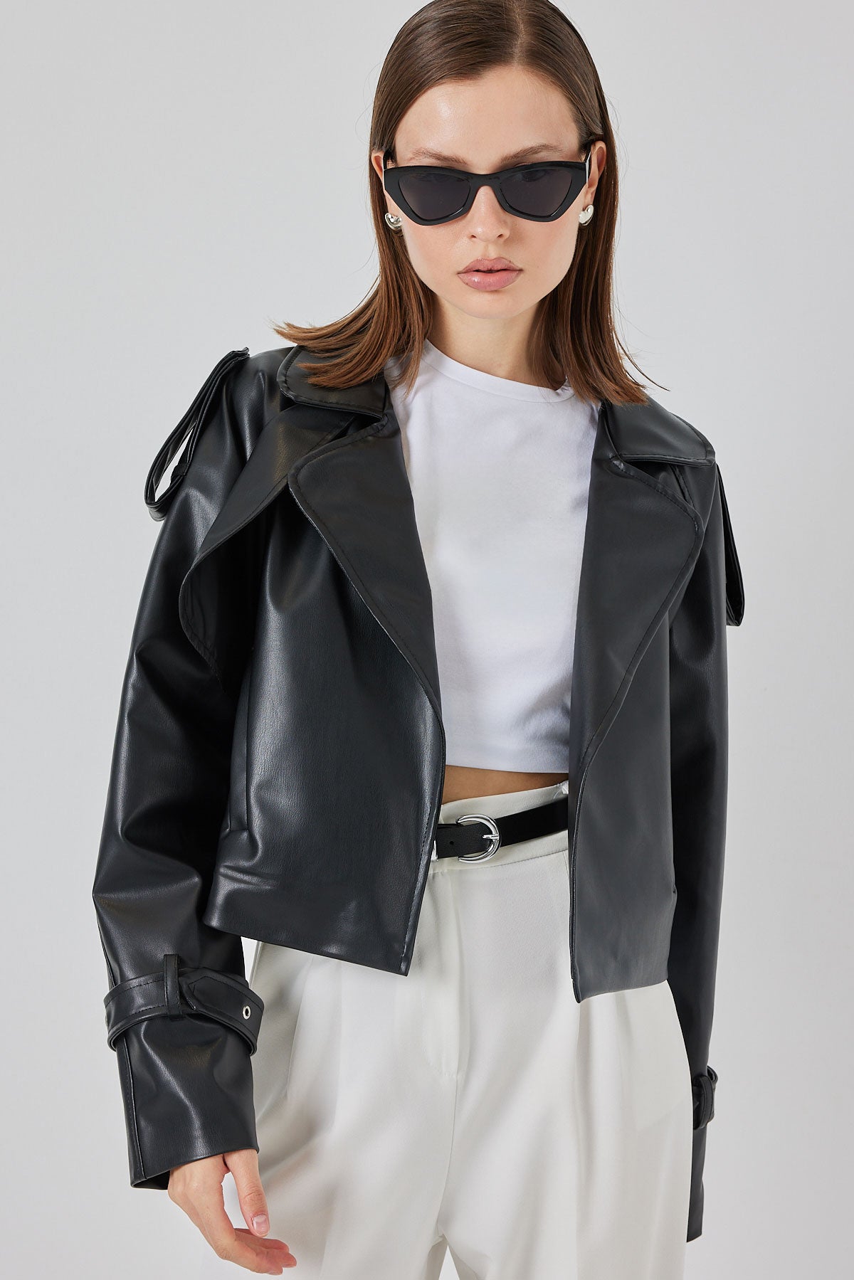Jachetă Oversize din Piele 1047 - Negru