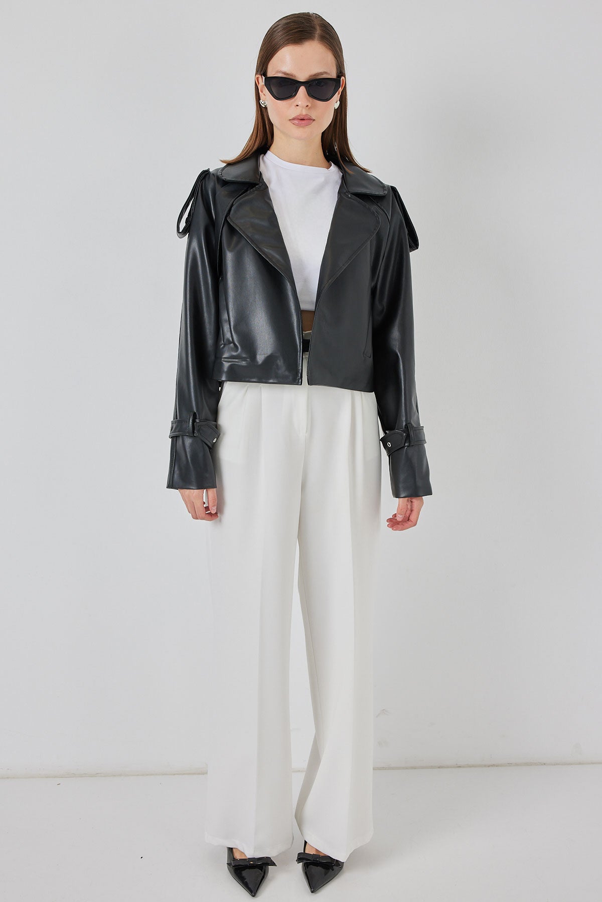 Jachetă Oversize din Piele 1047 - Negru