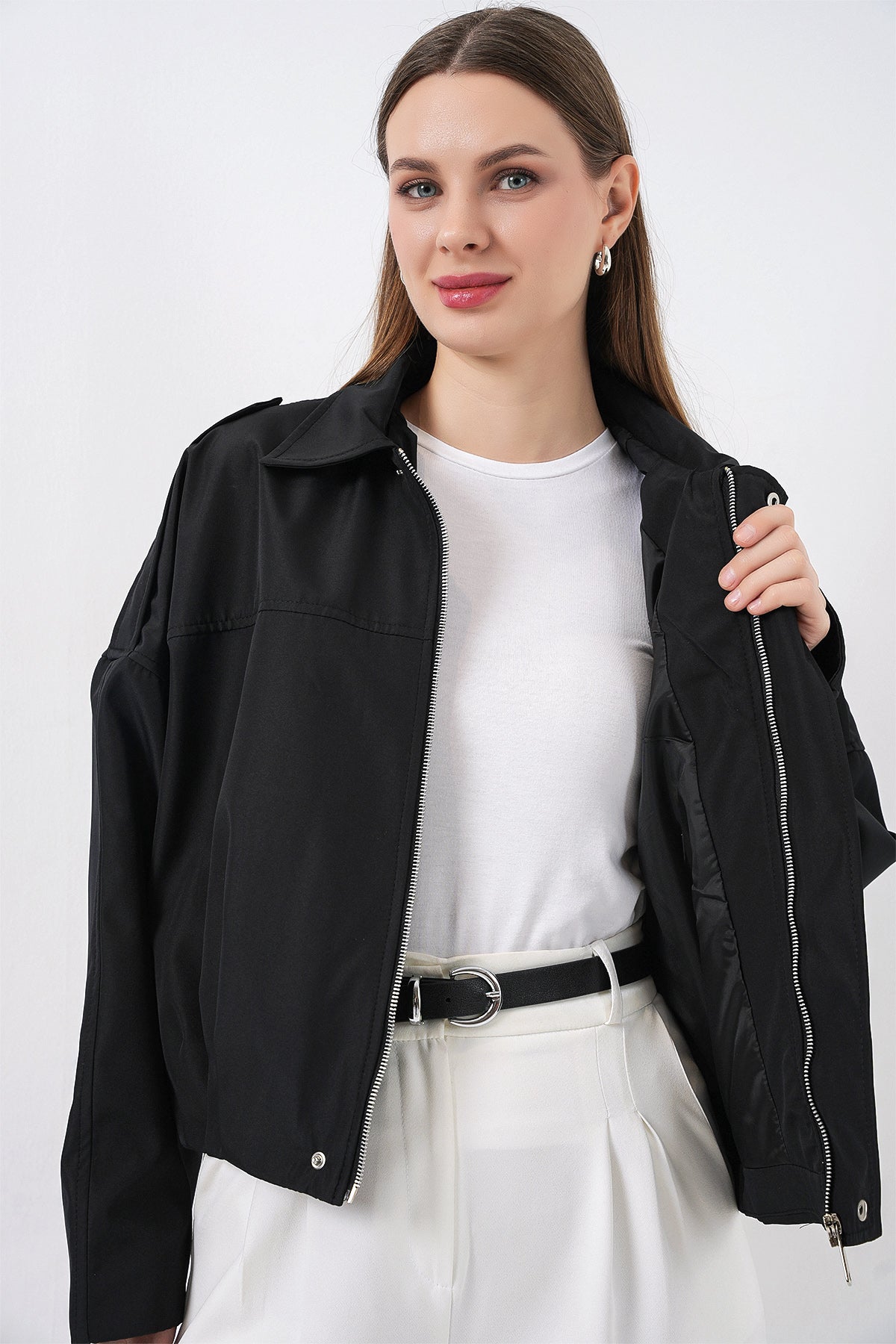 Kadın Oversize Kısa Ceket 0732 - Siyah