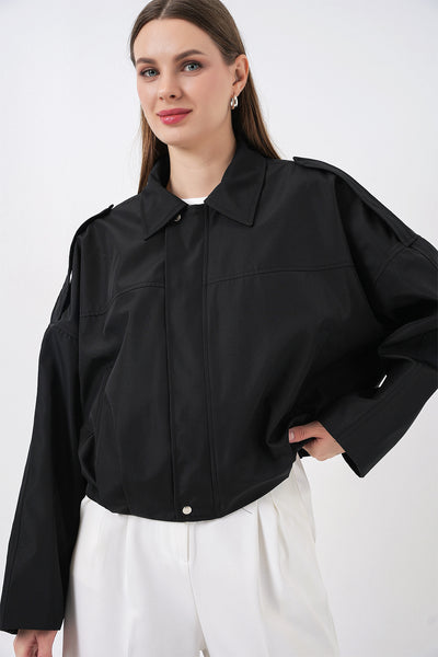 Kadın Oversize Kısa Ceket 0732 - Siyah