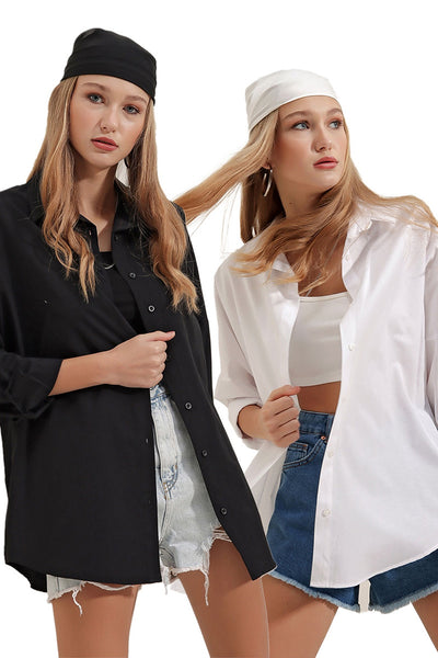 Cămașă Basic Oversize Negru Alb Femei 3900