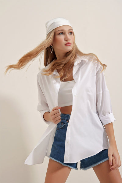 Cămașă Basic Oversize Negru Alb Femei 3900