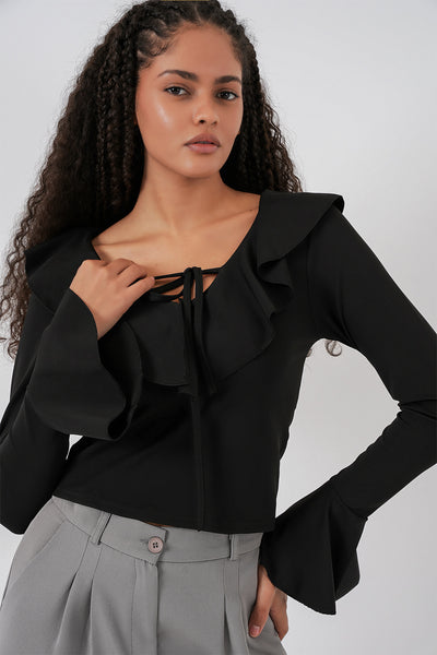Bluză crop cu mâneci lungi pentru femei 979 - Negru