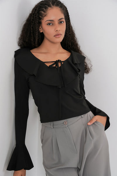 Bluză crop cu mâneci lungi pentru femei 979 - Negru