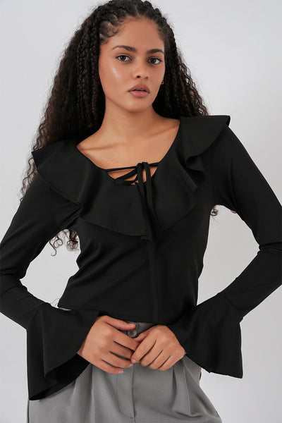 Bluză crop cu mâneci lungi pentru femei 979 - Negru