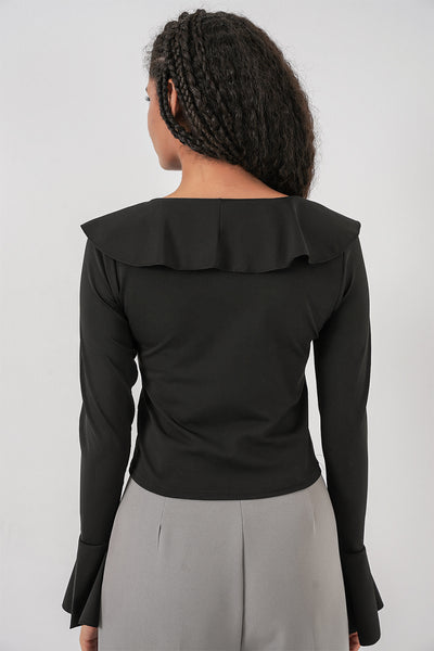 Bluză crop cu mâneci lungi pentru femei 979 - Negru