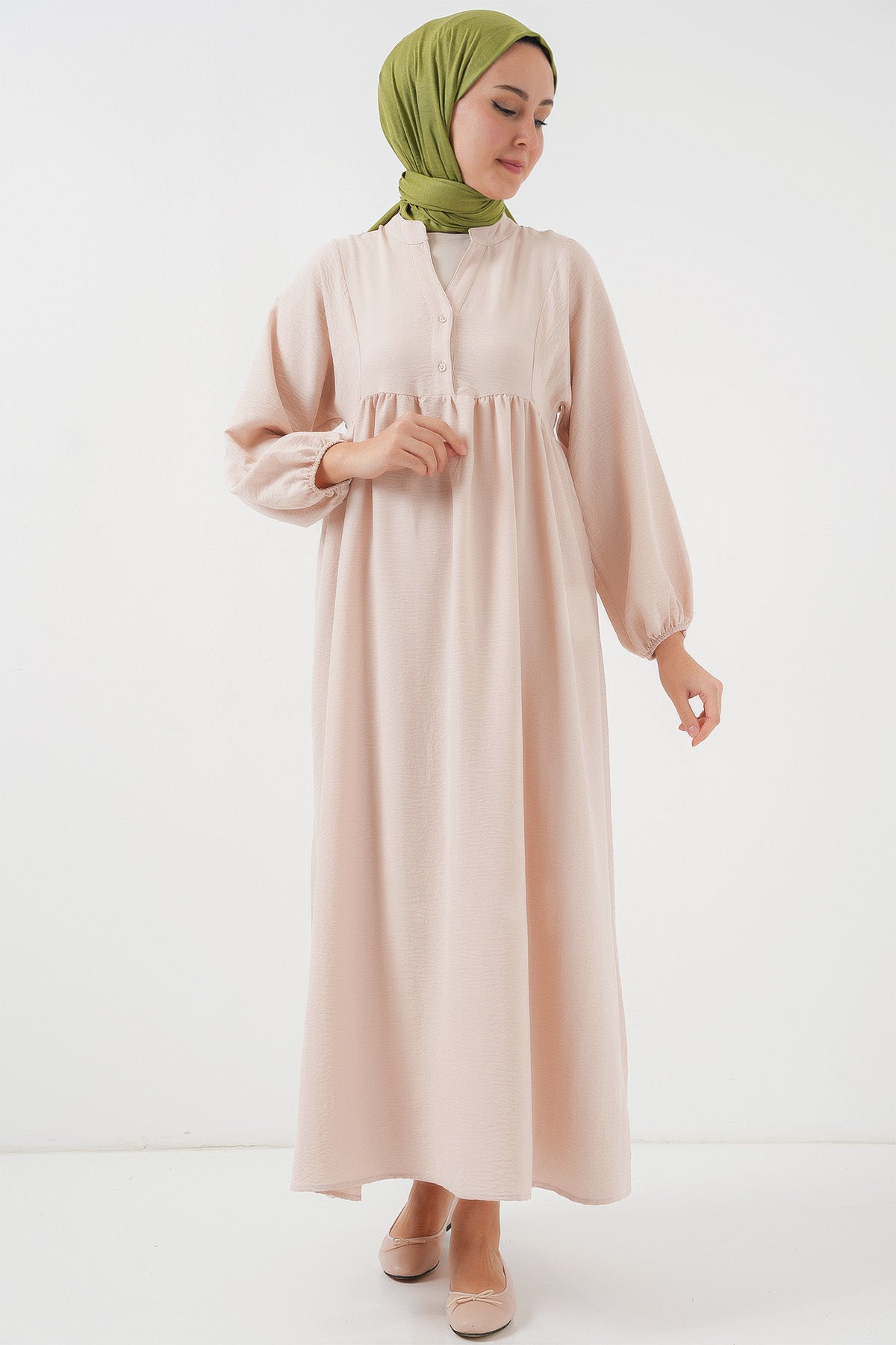 Rochie de modestie lunga pentru femei 2525 - Crem