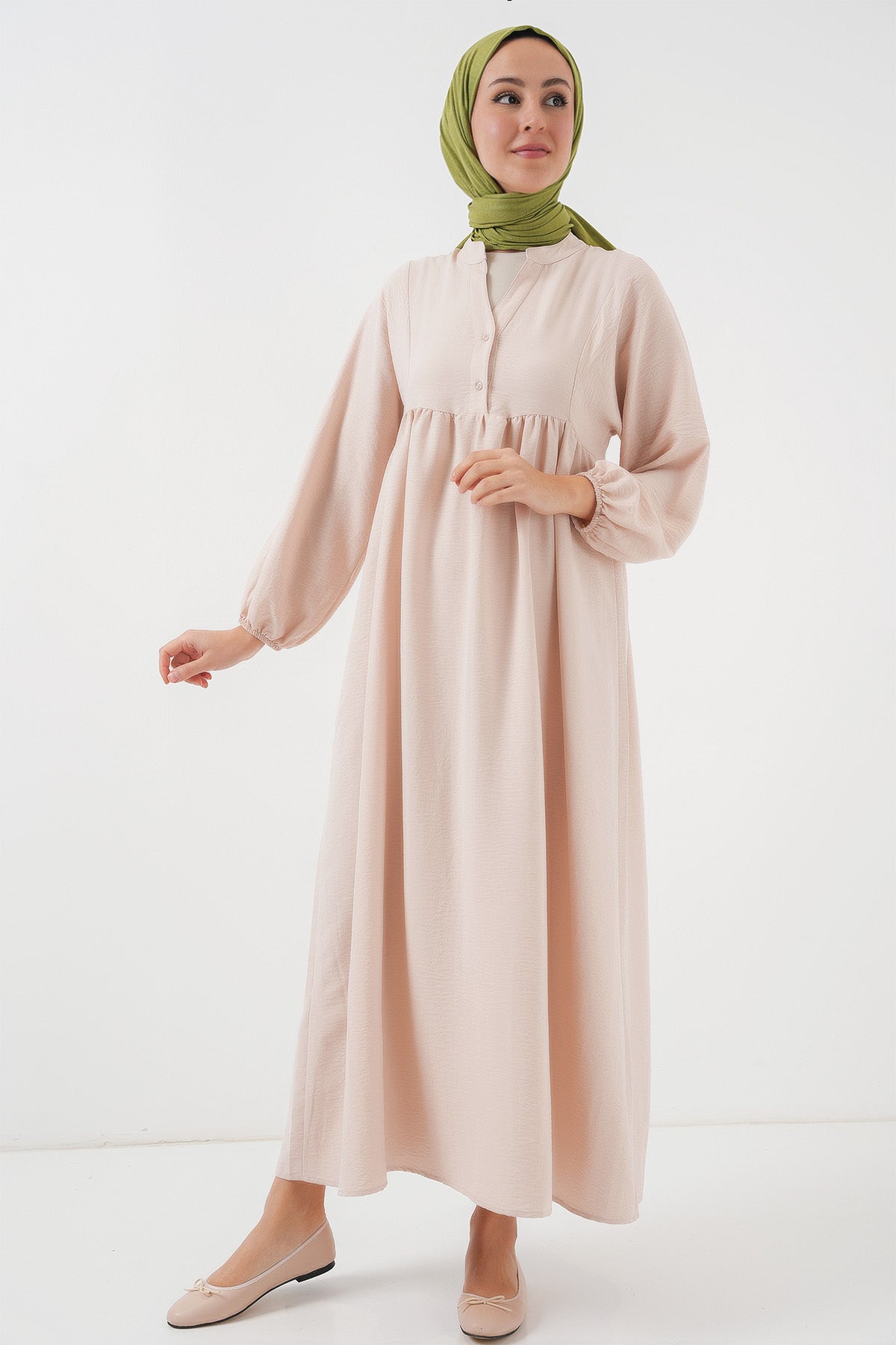 Rochie de modestie lunga pentru femei 2525 - Crem