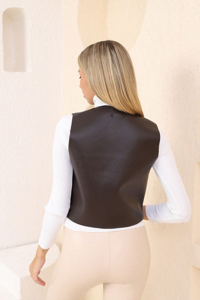 Wholesale Leather Buttoned Vest - Coffee