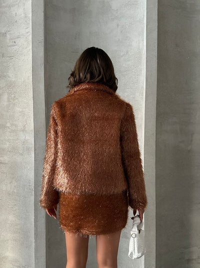 Wholesale Fringed Sequin Jacket - Coffee