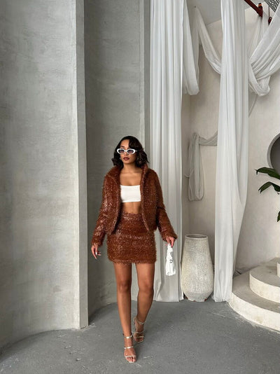 Wholesale Fringed Sequin Jacket - Coffee