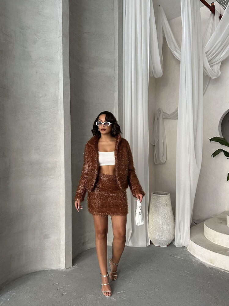 Wholesale Fringed Sequin Jacket - Coffee