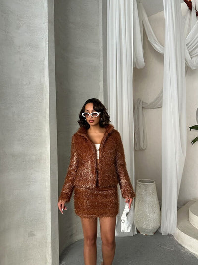 Wholesale Fringed Sequin Jacket - Coffee