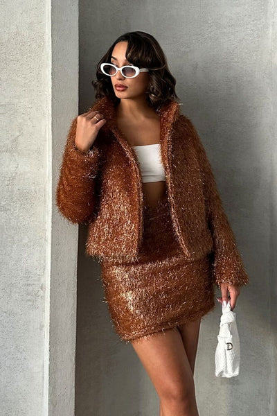 Wholesale Fringed Sequin Jacket - Coffee