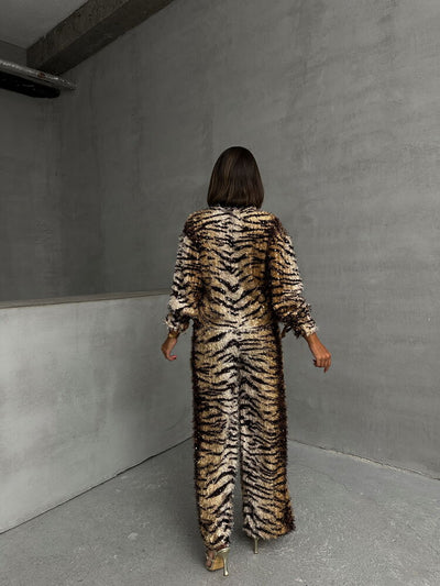 Wholesale Tiger Print Pants - Coffee Zebra