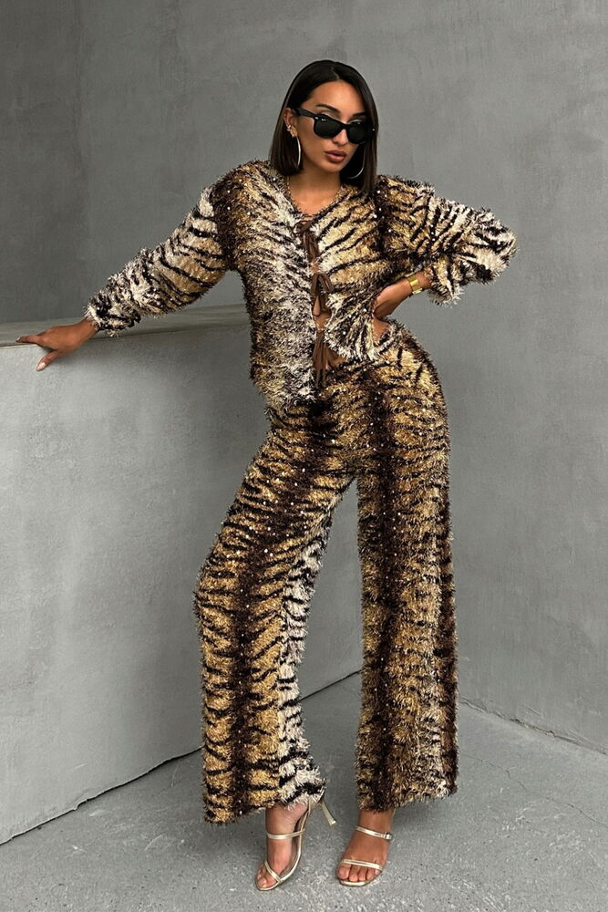 Wholesale Tiger Print Pants - Coffee Zebra