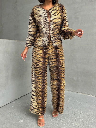 Wholesale Tiger Print Pants - Coffee Zebra