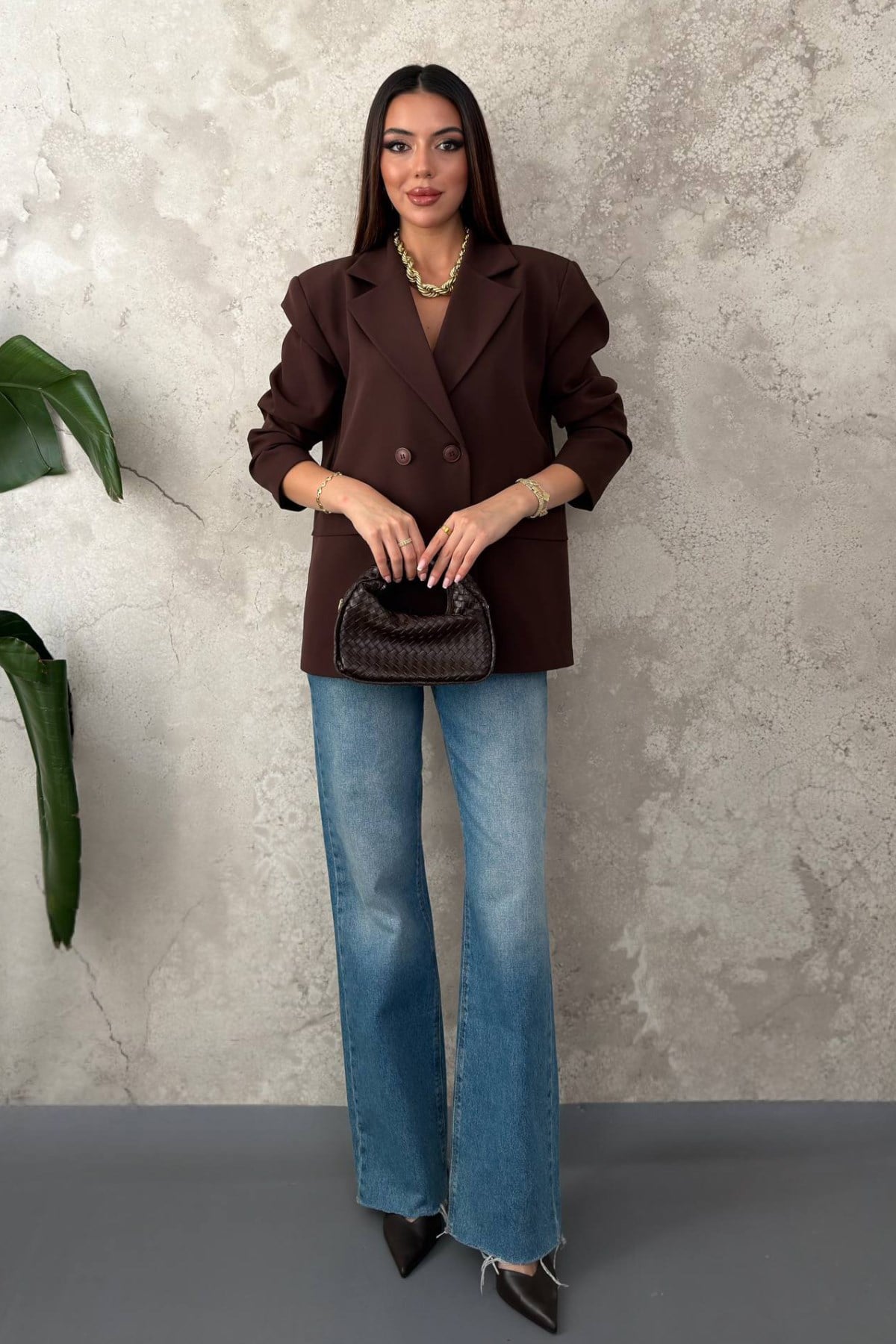 Kahverengi 2 Düğmeli Blazer Ceket