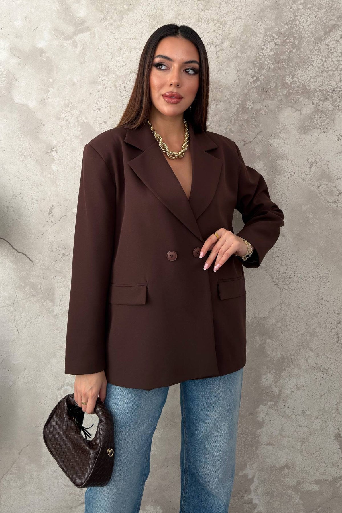Kahverengi 2 Düğmeli Blazer Ceket