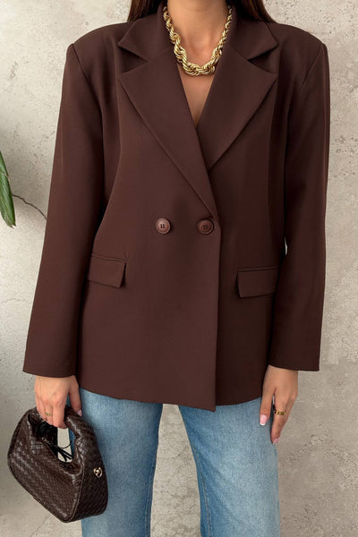 Kahverengi 2 Düğmeli Blazer Ceket