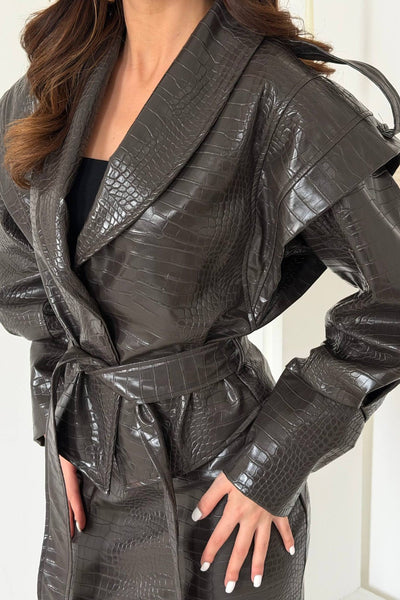Kahverengi Deri Ceket Etek Takım