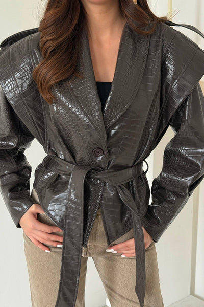 Brown Leather Jacket with Allerli Sleeves