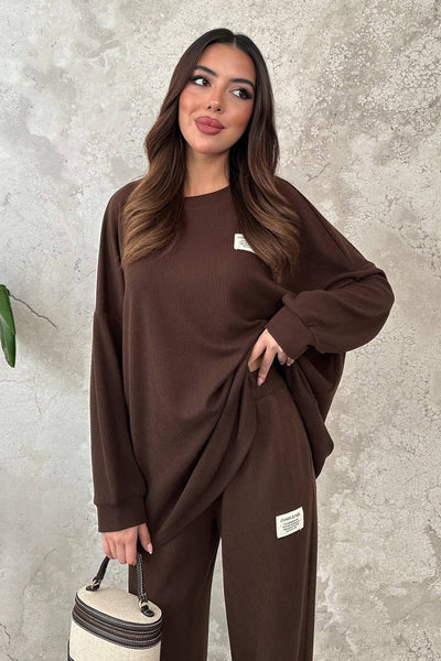 Kahverengi Salaş Sweat Ve Pantolon