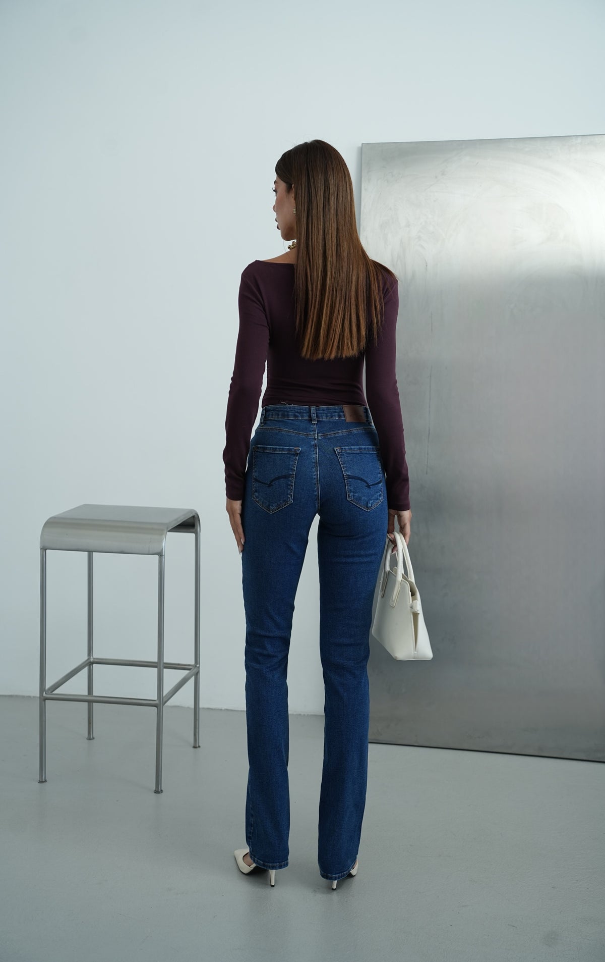 Yüksek Bel Klasik Kesim Dark Blue Kadın Jean Pantolon
