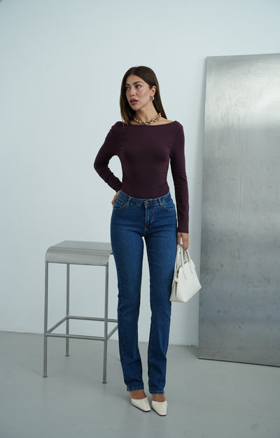 Yüksek Bel Klasik Kesim Dark Blue Kadın Jean Pantolon