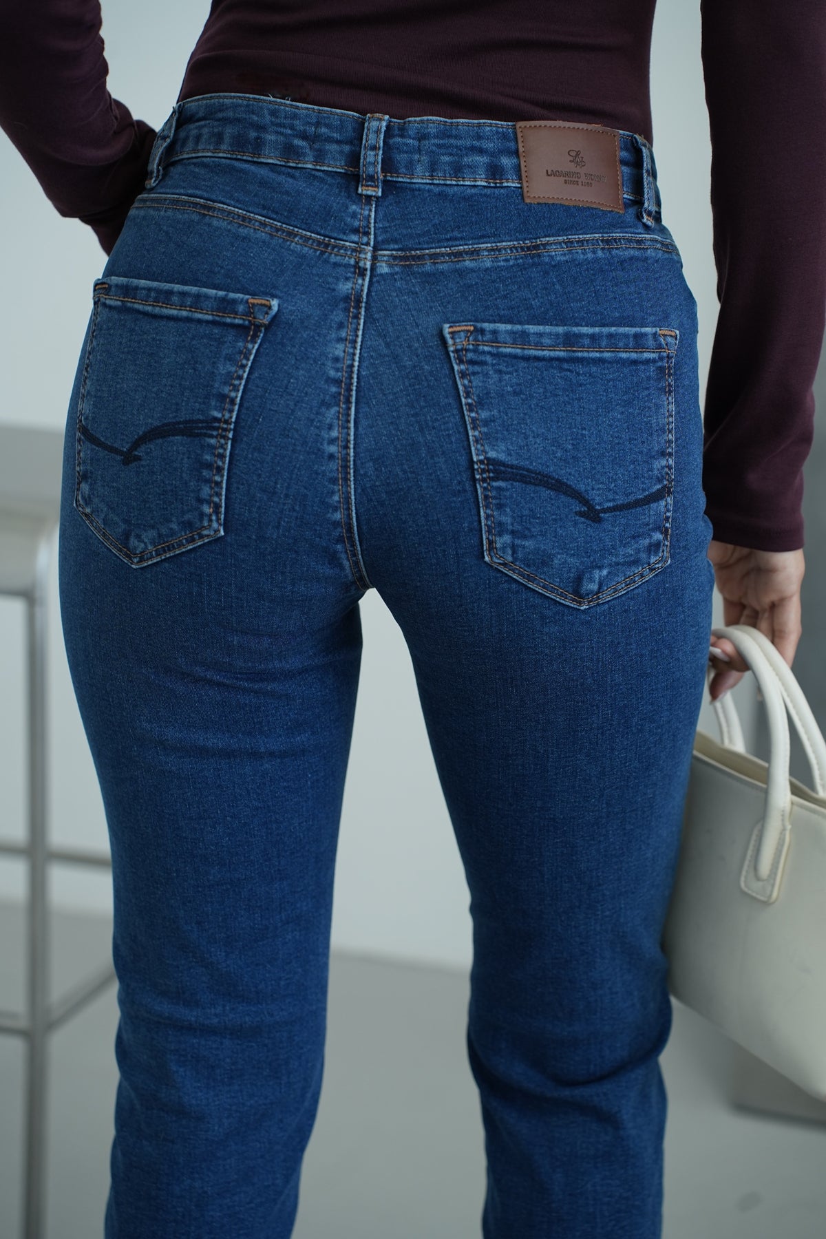 Yüksek Bel Klasik Kesim Dark Blue Kadın Jean Pantolon