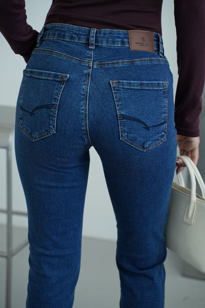 Yüksek Bel Klasik Kesim Dark Blue Kadın Jean Pantolon