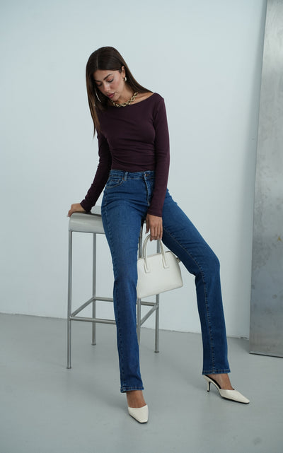 Yüksek Bel Klasik Kesim Dark Blue Kadın Jean Pantolon