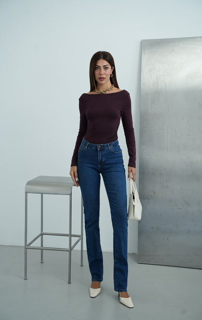 Yüksek Bel Klasik Kesim Dark Blue Kadın Jean Pantolon