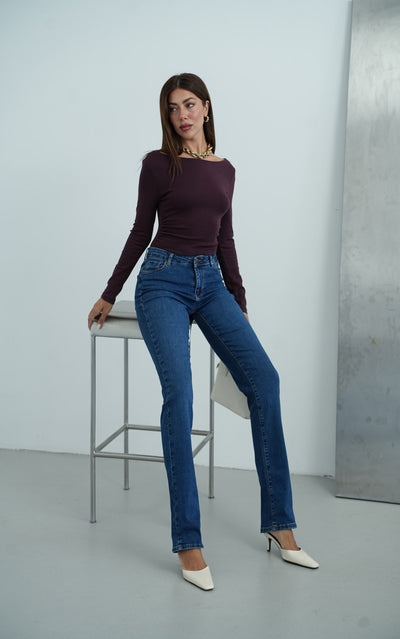 Yüksek Bel Klasik Kesim Dark Blue Kadın Jean Pantolon