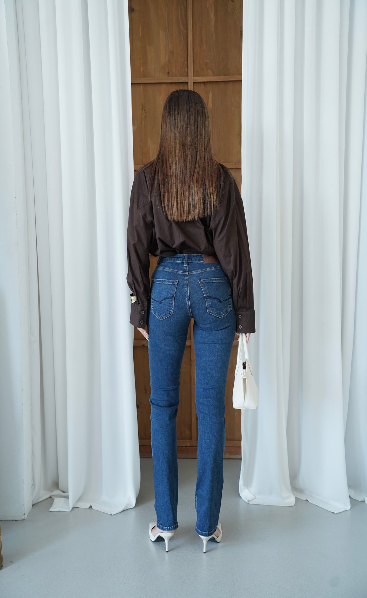 Yüksek Bel Klasik Kesim Dark Blue Tint Kadın Jean Pantolon