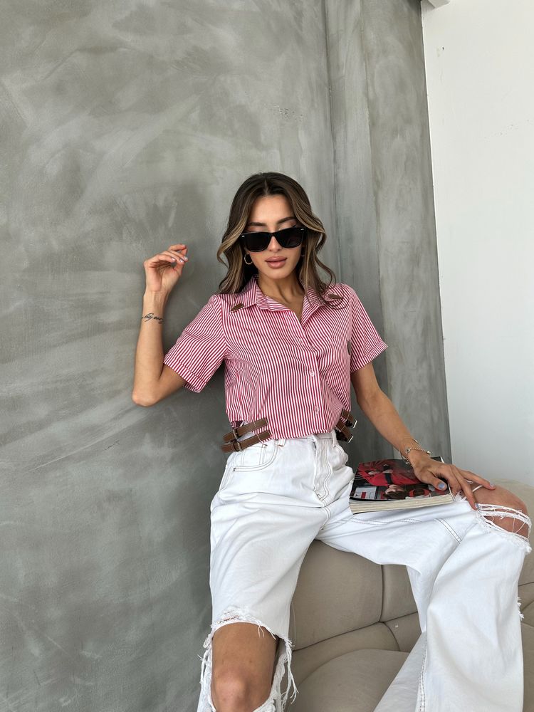 Topshow Red Striped Shirt with Belt Detail