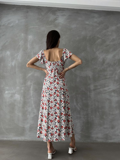 Topshow Red Floral Print Wholesale Dress