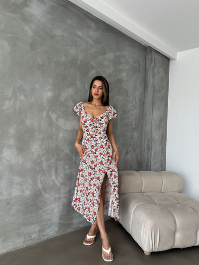 Topshow Red Floral Print Wholesale Dress