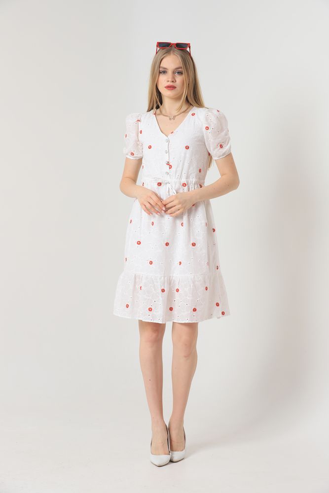 Topshow Red Knee-Length Floral Wholesale Dress