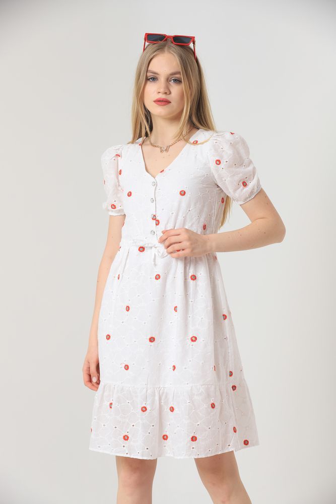 Topshow Red Knee-Length Floral Wholesale Dress