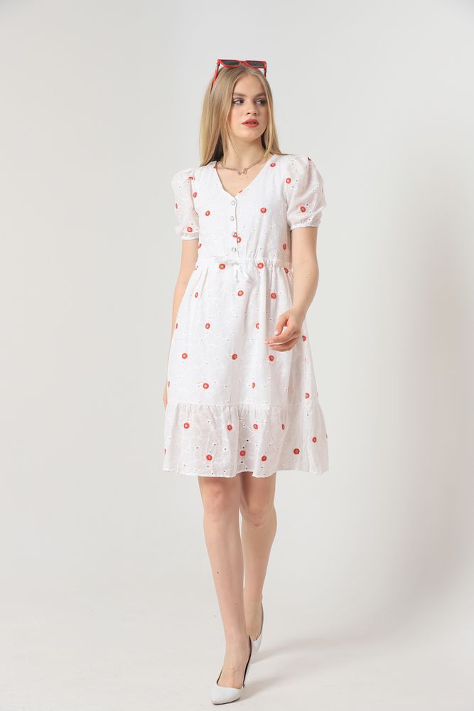Topshow Red Knee-Length Floral Wholesale Dress