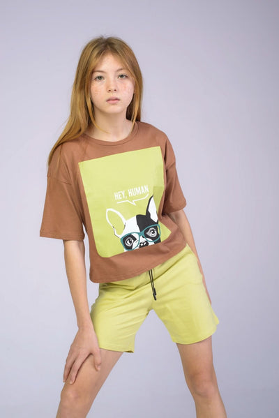 Kız Çocuk Baskılı Üst ve Alt Takım | 9–15 Yaş | RG Brand | RG3272 - KAHVERENGİ