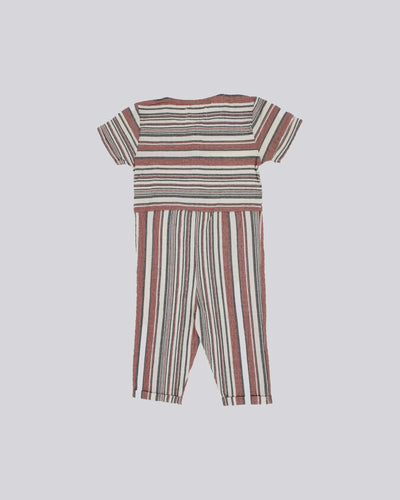 Kız Çocuk Çizgili Keten Karışımlı Tulum | 3–9 Yaş | Doğal ve Hafif | RG Brand | RG1299 - PEMBE