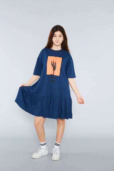 Kız Çocuk Çöl Desenli Elbise | 9–15 Yaş | RG Brand | RG3291 - LACİVERT