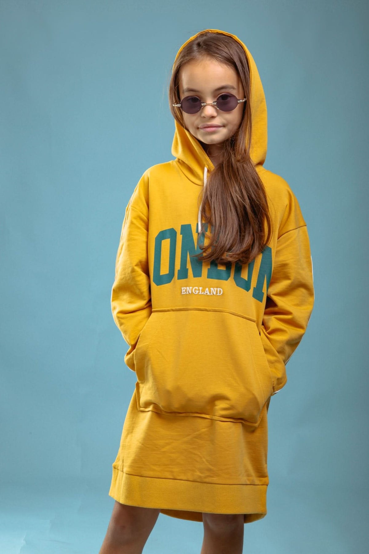 Kız Çocuk Kapüşonlu Sweat Elbise | 3–9 Yaş | RG Brand | RG1509 - HARDAL