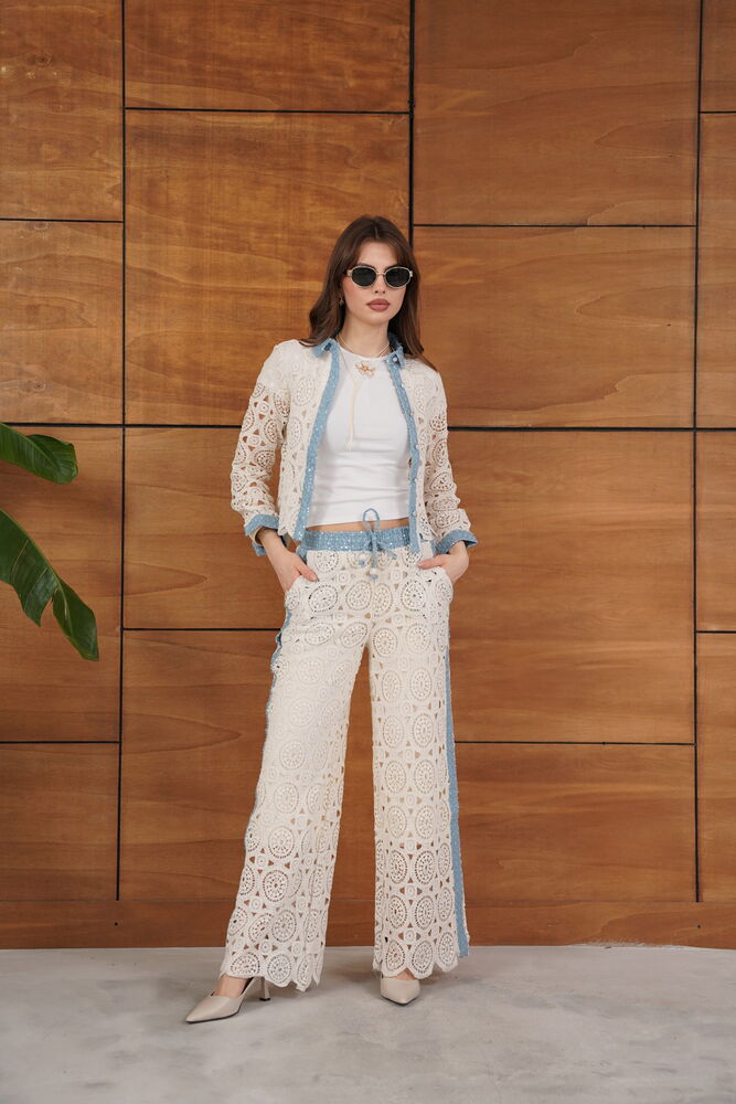 Lace Pants with Jean Details - Raw Topshow | F1759