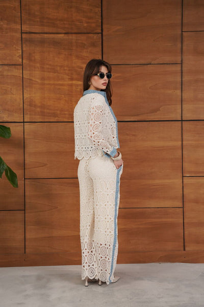 Lace Pants with Jean Details - Raw Topshow | F1759